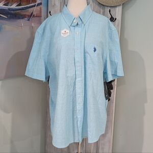 NWT U.S. Polo Assn light blue short sleeve button down shirt